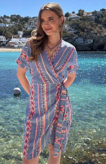 Wrap Dress Print Jeansblauw