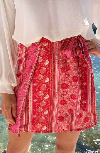 Wrap Skirt Rood Roze Satin