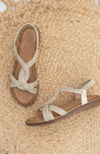 Braided Flat Sandals Lurex Gold