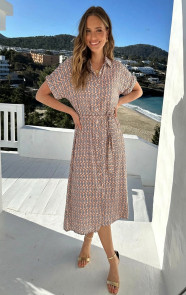 The Musthaves Knopen Midi Jurk Viscose Blue