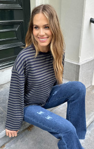 The Musthaves Oversized Strepen Top Katoen Grijs Marine