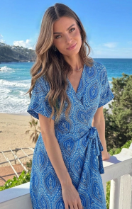 The Musthaves Wrap Jurk Print Kobalt