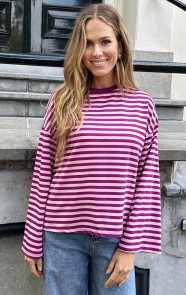 The Musthaves Oversized Strepen Top Katoen Purple Roze