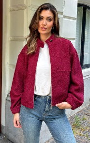The Musthaves Boucle Bomber Coat Met Rits Burgundy