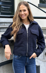 The Musthaves Boucle Jacket Met Rits Marine