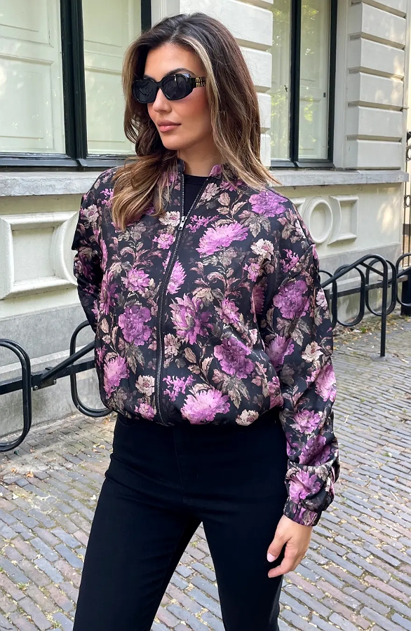 Floral Statement Jacket Satin Ruched Sleeves