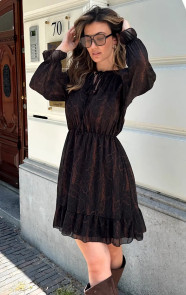 The Musthaves Ruffle Snake Print Jurk Choco