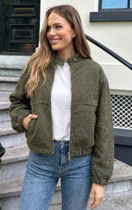 The Musthaves Boucle Bomber Coat Met Rits Army