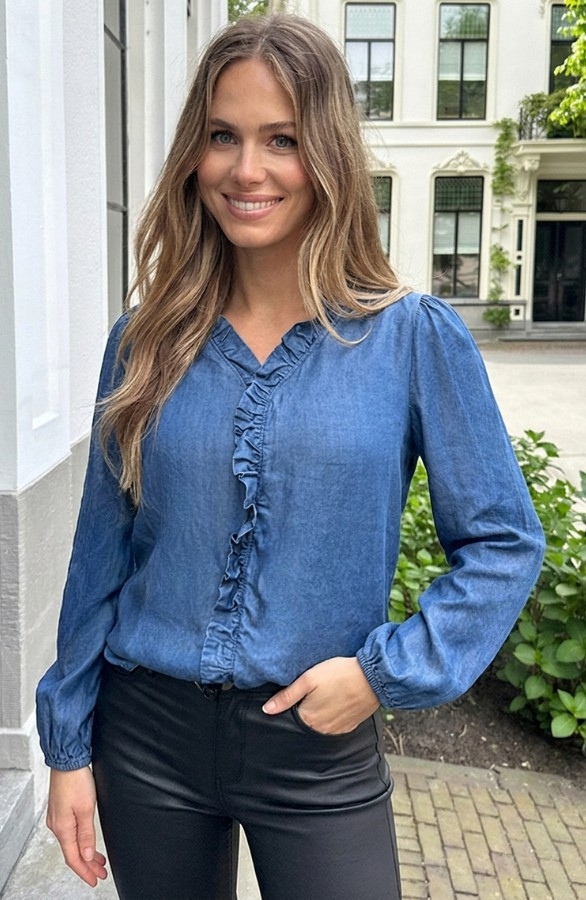 Denim Ruffle Blouse