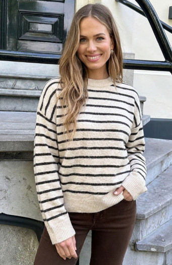 Striped Soft Sweater Beige Choco